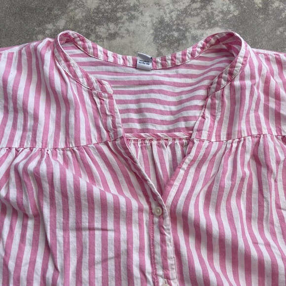 Old Navy V Neck Vertical Striped Button up womens Size XXL Pink White - Picture 2 of 11